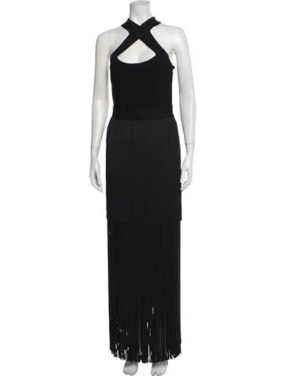 Pre-owned Herve Leger Halterneck Long Dress In Black