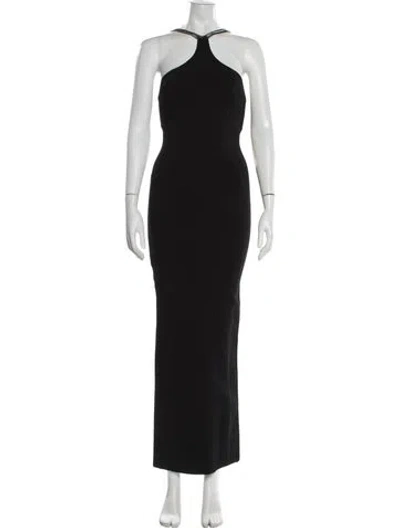 Pre-owned Herve Leger Halterneck Long Dress In Black
