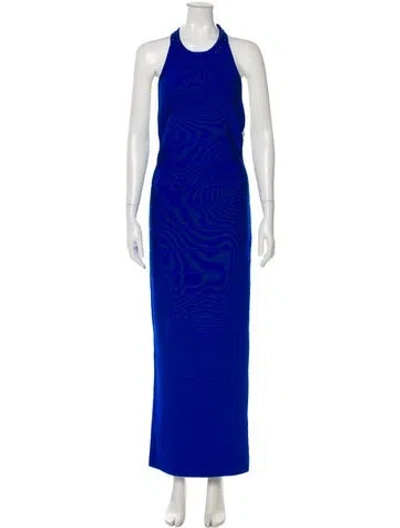 Pre-owned Herve Leger Halterneck Long Dress In Blue