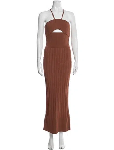 Pre-owned Herve Leger Halterneck Long Dress In Brown