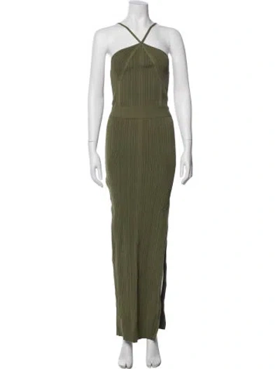 Pre-owned Herve Leger Halterneck Long Dress In Green