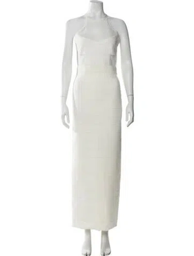 Pre-owned Herve Leger Halterneck Long Dress In Neutral