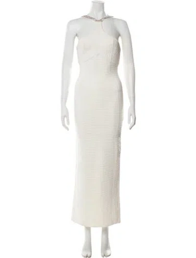 Pre-owned Herve Leger Halterneck Long Dress In Neutrals