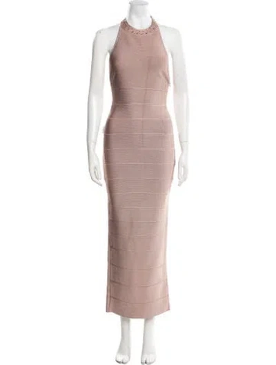 Pre-owned Herve Leger Halterneck Long Dress In Pink
