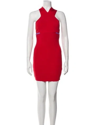 Pre-owned Herve Leger Halterneck Long Dress In Red