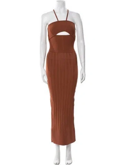 Pre-owned Herve Leger Halterneck Long Dress W/ Tags In Neutral