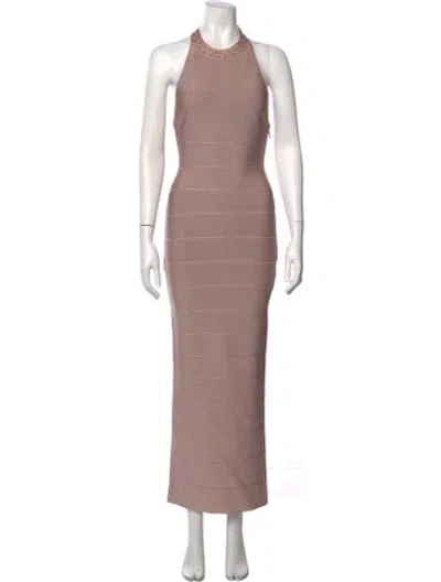 Pre-owned Herve Leger Halterneck Long Dress W/ Tags In Neutrals