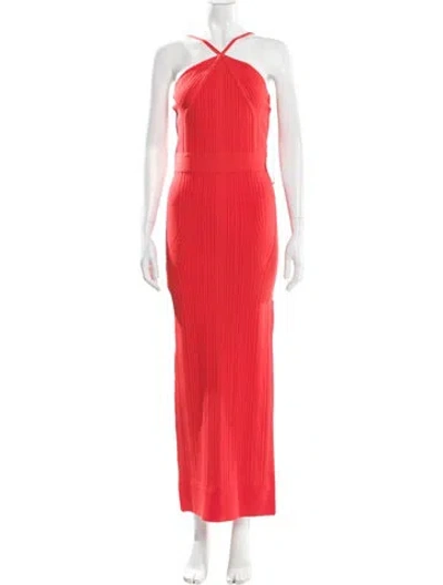 Pre-owned Herve Leger Halterneck Long Dress W/ Tags In Orange