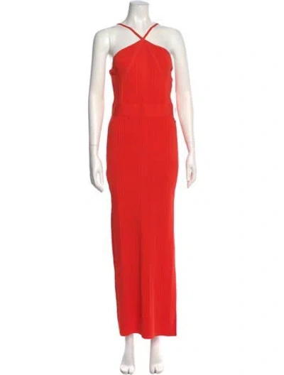 Pre-owned Herve Leger Halterneck Long Dress W/ Tags In Orange