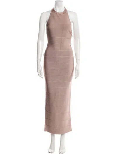 Pre-owned Herve Leger Halterneck Long Dress W/ Tags In Pink