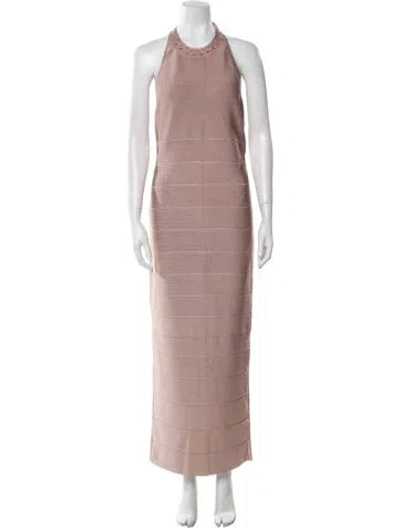 Pre-owned Herve Leger Halterneck Long Dress W/ Tags In Pink