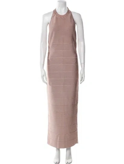Pre-owned Herve Leger Halterneck Long Dress W/ Tags In Pink