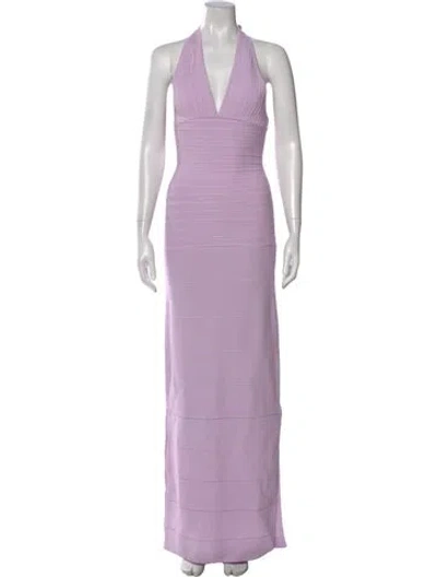 Pre-owned Herve Leger Halterneck Long Dress W/ Tags In Purple