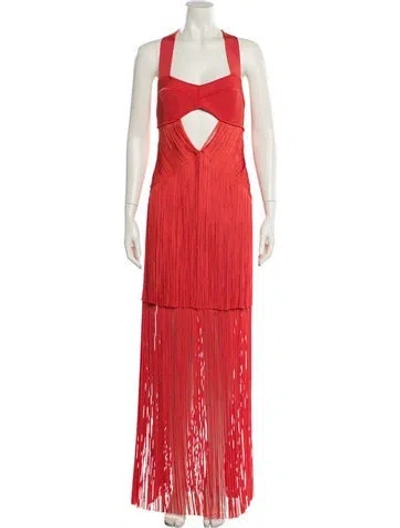 Pre-owned Herve Leger Halterneck Long Dress W/ Tags In Red