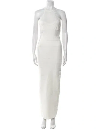 Pre-owned Herve Leger Halterneck Long Dress W/ Tags In White
