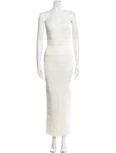Pre-owned Herve Leger Halterneck Long Dress W/ Tags In White