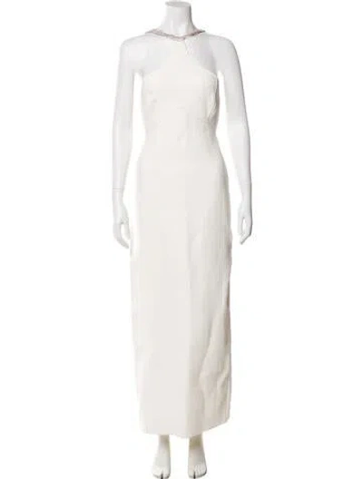 Pre-owned Herve Leger Halterneck Long Dress In White