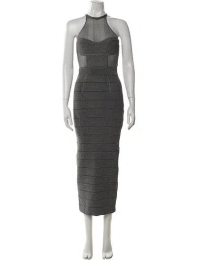 Pre-owned Herve Leger Halterneck Midi Length Dress In Grey