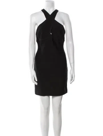 Pre-owned Herve Leger Halterneck Mini Dress In Black