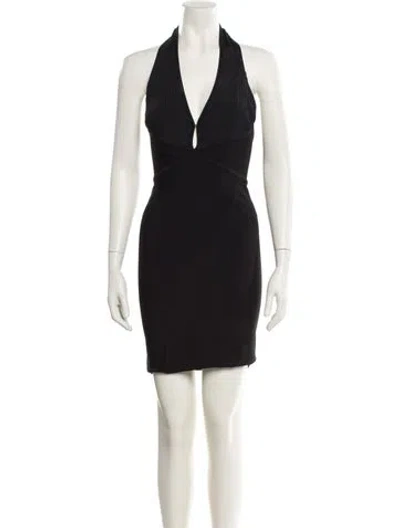 Pre-owned Herve Leger Halterneck Mini Dress In Black