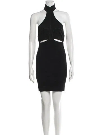 Pre-owned Herve Leger Halterneck Mini Dress In Black