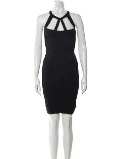 Pre-owned Herve Leger Halterneck Mini Dress In Black