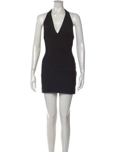 Pre-owned Herve Leger Halterneck Mini Dress In Black