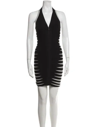 Pre-owned Herve Leger Halterneck Mini Dress In Black