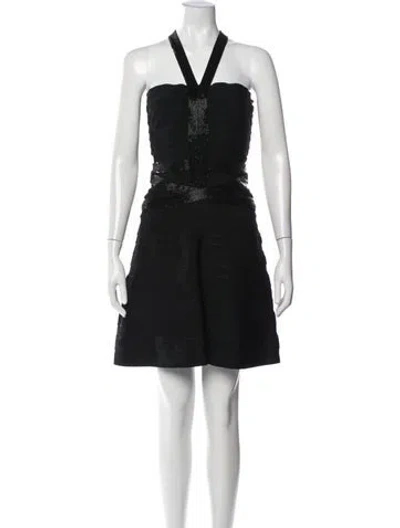 Pre-owned Herve Leger Halterneck Mini Dress In Black