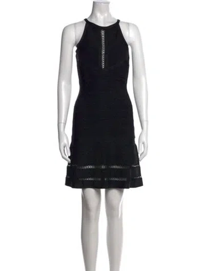 Pre-owned Herve Leger Halterneck Mini Dress In Black