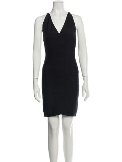 Pre-owned Herve Leger Halterneck Mini Dress In Black