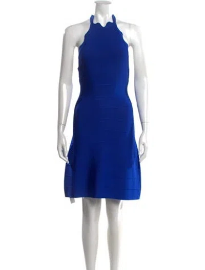 Pre-owned Herve Leger Halterneck Mini Dress In Blue