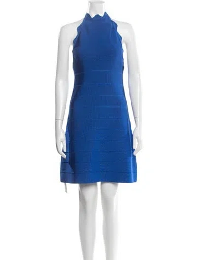 Pre-owned Herve Leger Halterneck Mini Dress In Blue