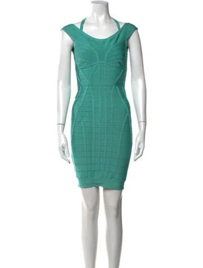 Pre-owned Herve Leger Halterneck Mini Dress In Blue