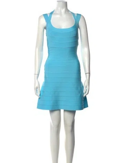 Pre-owned Herve Leger Halterneck Mini Dress In Blue