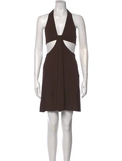 Pre-owned Herve Leger Halterneck Mini Dress In Brown