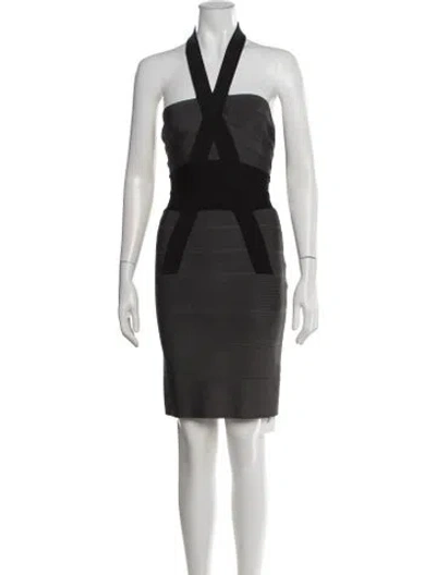 Pre-owned Herve Leger Halterneck Mini Dress In Gray