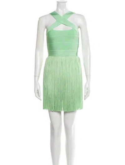 Pre-owned Herve Leger Halterneck Mini Dress In Green