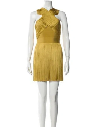 Pre-owned Herve Leger Halterneck Mini Dress In Green