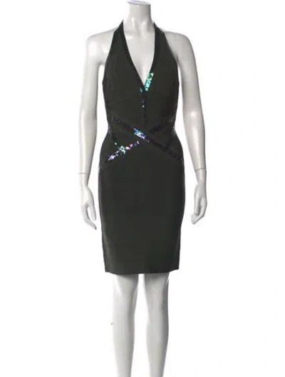 Pre-owned Herve Leger Halterneck Mini Dress In Green