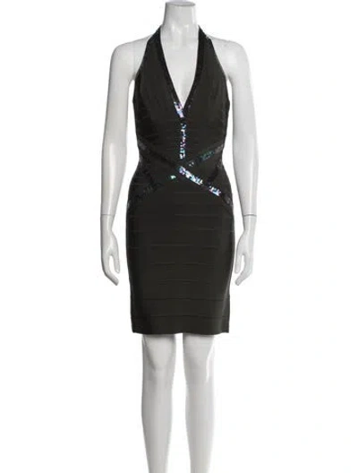Pre-owned Herve Leger Halterneck Mini Dress In Grey