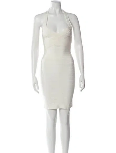Pre-owned Herve Leger Halterneck Mini Dress In Neutral
