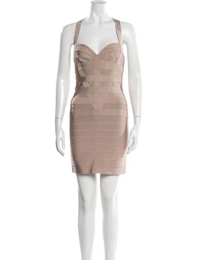 Pre-owned Herve Leger Halterneck Mini Dress In Neutral