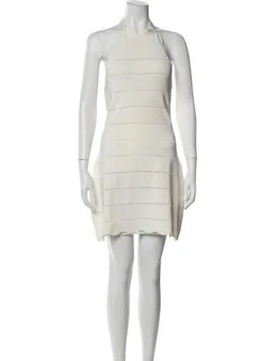 Pre-owned Herve Leger Halterneck Mini Dress In Neutrals