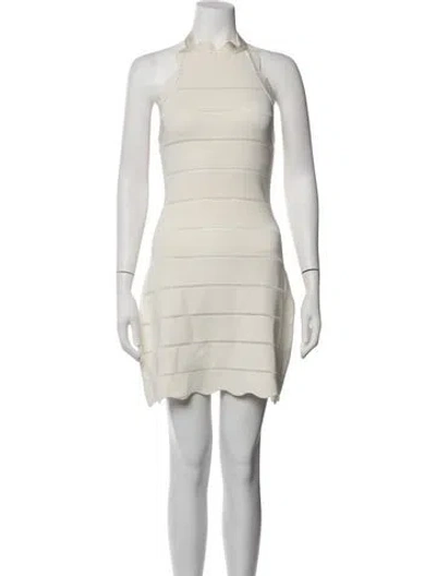 Pre-owned Herve Leger Halterneck Mini Dress In Neutrals