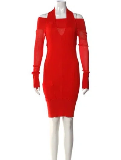 Pre-owned Herve Leger Halterneck Mini Dress In Orange