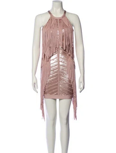 Pre-owned Herve Leger Halterneck Mini Dress In Pink