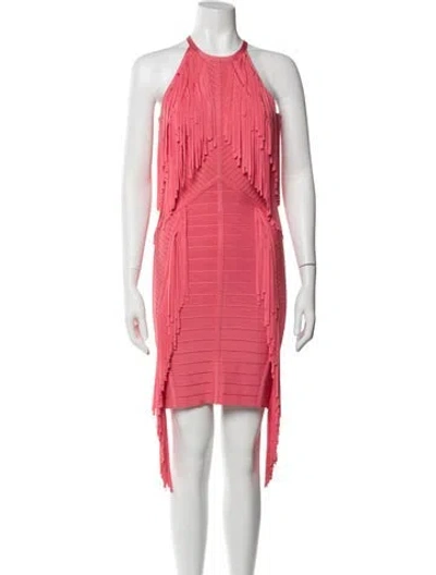 Pre-owned Herve Leger Halterneck Mini Dress In Pink