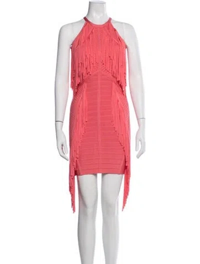 Pre-owned Herve Leger Halterneck Mini Dress In Pink