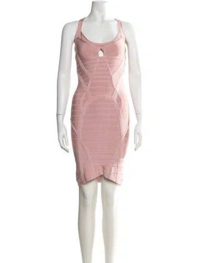 Pre-owned Herve Leger Halterneck Mini Dress In Pink